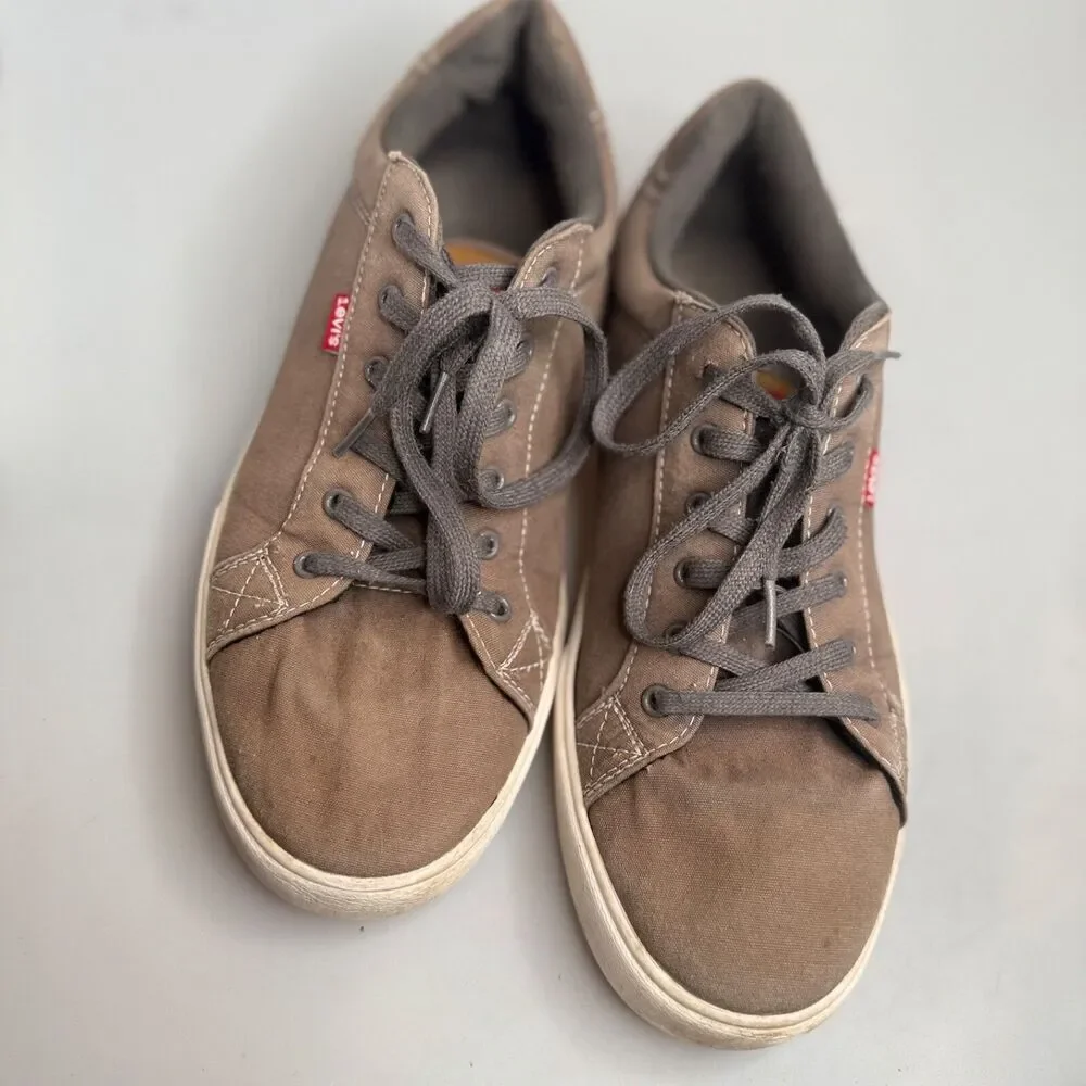 Levi Strauss Men’s Low Top Canvas Shoes Khaki Greenish Brown US Size 12 GUC-